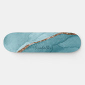 Aangepaste Turquoise Blauwgroen Gold Marble Agate Persoonlijk Skateboard (Horizontaal)