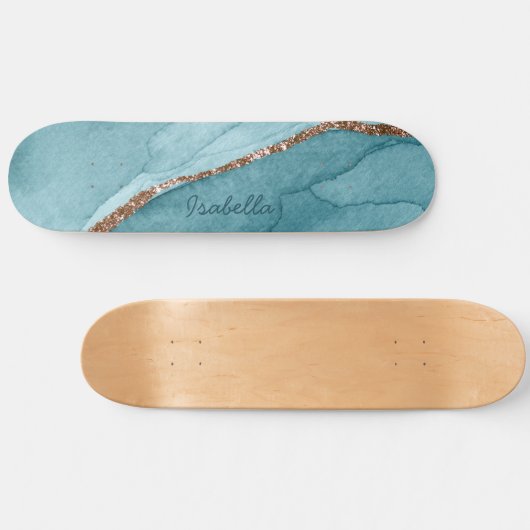 Aangepaste Turquoise Blauwgroen Gold Marble Agate Persoonlijk Skateboard (Horizontaal)
