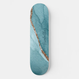 Aangepaste Turquoise Blauwgroen Gold Marble Agate Persoonlijk Skateboard