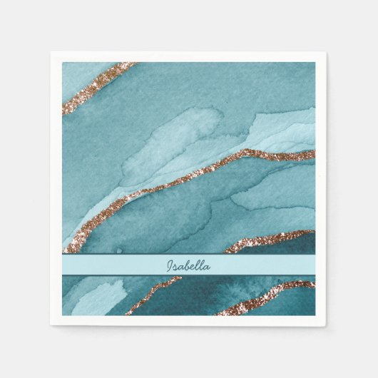 Aangepaste Turquoise Blauwgroen Gold Marble Agate Servet (Voorkant)