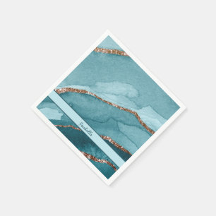 Aangepaste Turquoise Blauwgroen Gold Marble Agate Servet