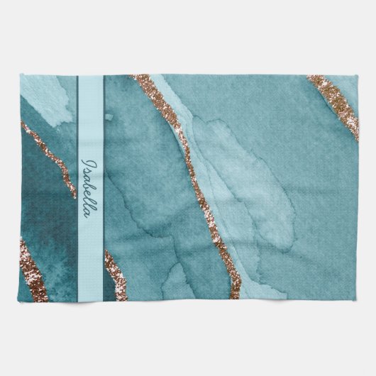 Aangepaste Turquoise Blauwgroen Gold Marble Agate Theedoek (Horizontaal)