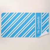 Aangepaste turquoise Blue en White Stripes Strandlaken (Voorkant)