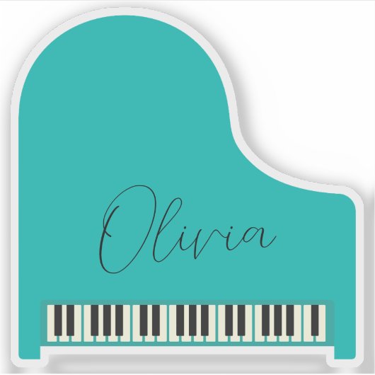 Aangepaste Turquoise Blue Grand Piano Gepersonalis Sticker (Voorkant)