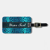 Aangepaste Turquoise Blue Leopard Animal Print Bagagelabel (Voorkant horizontaal)