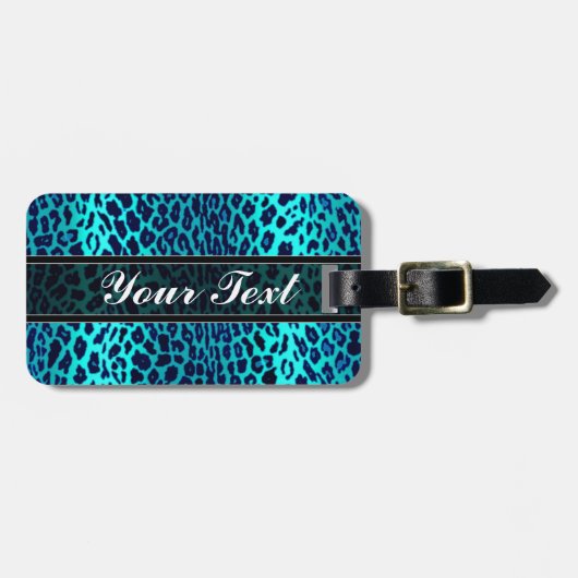 Aangepaste Turquoise Blue Leopard Animal Print Bagagelabel (Voorkant horizontaal)