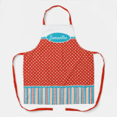 Aangepaste Turquoise Blue Stripes Red White pokado Schort (Voorkant)