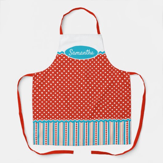 Aangepaste Turquoise Blue Stripes Red White pokado Schort (Voorkant)