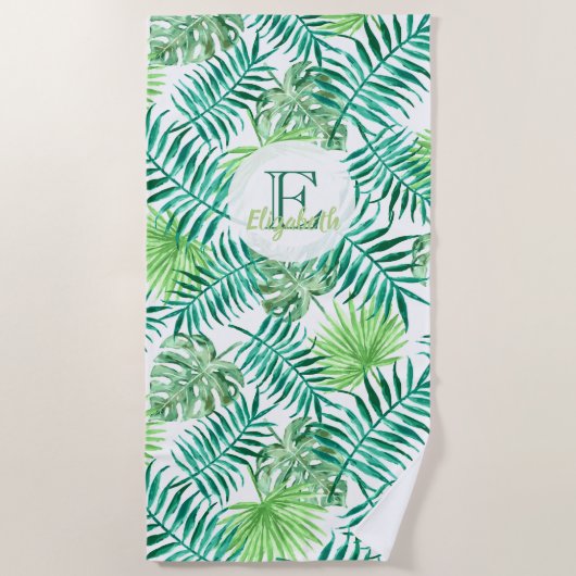Aangepaste, turquoise- en groene tropische palmbla strandlaken (Voorkant)