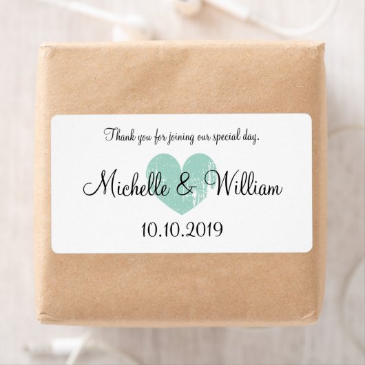 Aangepaste turquoise hart bruiloft water fles labe etiket (Insitu)