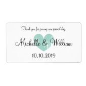 Aangepaste turquoise hart bruiloft water fles labe etiket (Voorkant)