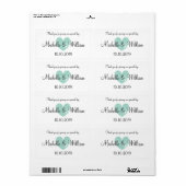 Aangepaste turquoise hart bruiloft water fles labe etiket (Full Sheet)