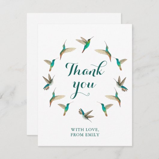 Aangepaste turquoise kolibries dank u notitiekaartje (Voorkant / Achterkant)