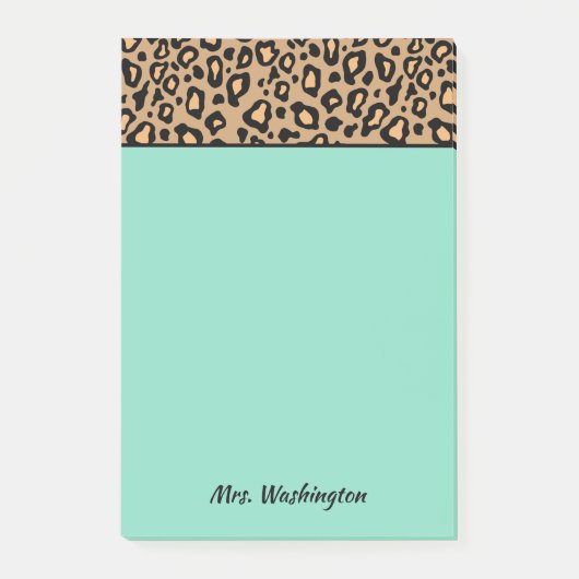 Aangepaste Turquoise Leopard Teacher Post It Notes (Voorkant)