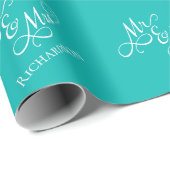 Aangepaste Turquoise Meneer en Mevrouw Cadeaupapier (Rol Hoek)