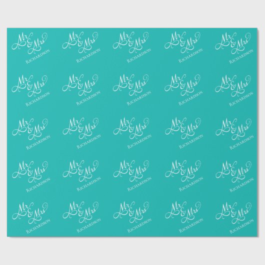 Aangepaste turquoise Mr en Mrs Cadeaupapier (Vlak)