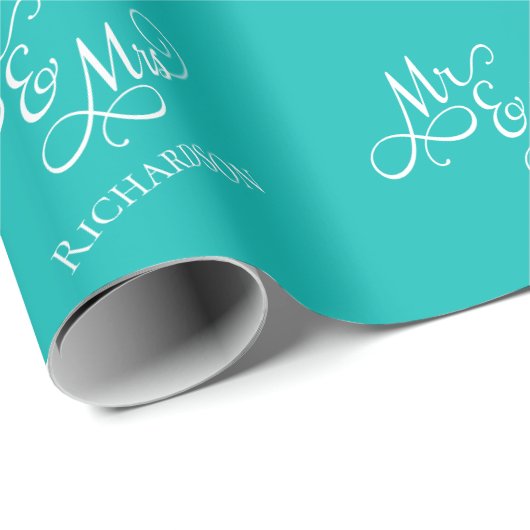 Aangepaste turquoise Mr en Mrs Cadeaupapier (Rol Hoek)