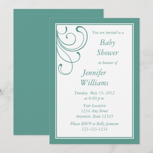Aangepaste turquoise of Aqua Baby shower Invitatio Kaart (Voorkant / Achterkant)