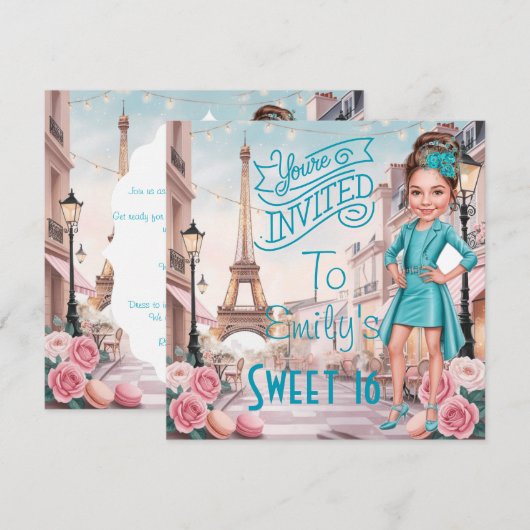 Aangepaste Turquoise Sweet 16 in Parijs Kaart (Voorkant / Achterkant)