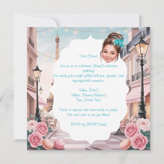 Aangepaste Turquoise Sweet 16 in Parijs Kaart (Achterkant)