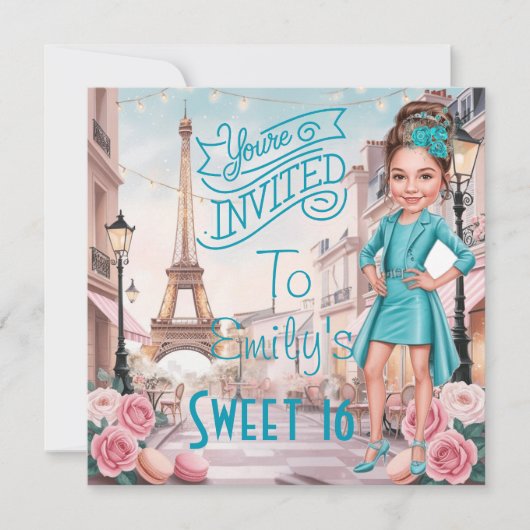 Aangepaste Turquoise Sweet 16 in Parijs Kaart (Voorkant)