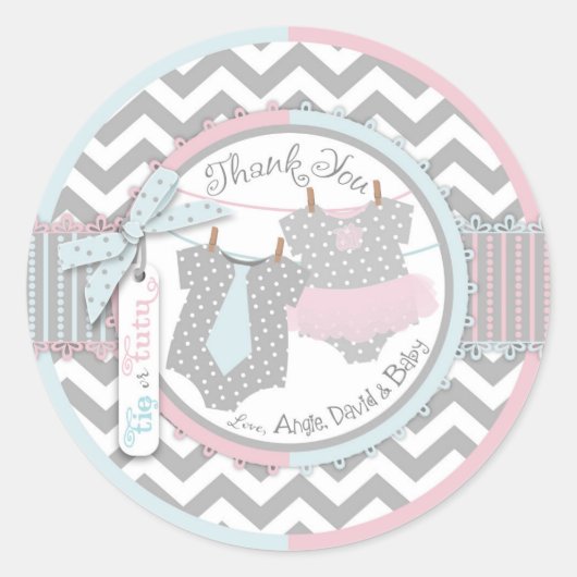 Aangepaste Tutu & Stropdas Geslacht Onbekend Baby  Ronde Sticker (Voorkant)
