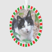 Aangepaste tuxedo katfoto en groen rood lijst ornament (voorkant)