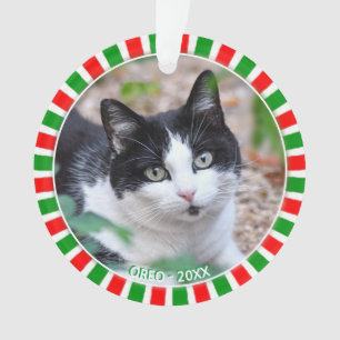 Aangepaste tuxedo katfoto en groen rood lijst ornament