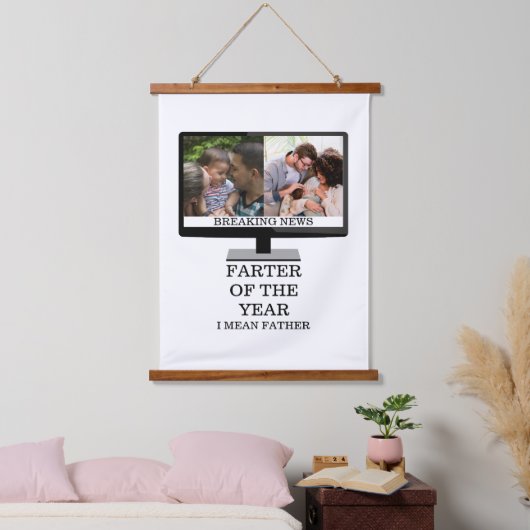 Aangepaste tv na het jaar grappige vader 2 foto hangend wandkleed (Slaapkamer)