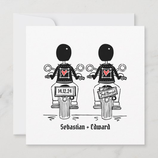 Aangepaste twee bruidegoms biker motorfiets avond kaart (Voorkant)