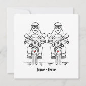 Aangepaste twee bruiden motorfiets avond trouwfees kaart (Voorkant)