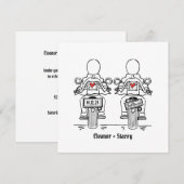 Aangepaste twee bruiden motorfiets avond trouwfees kaart (Voorkant / Achterkant)
