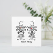 Aangepaste twee bruiden motorfiets avond trouwfees kaart (Staand voorkant)