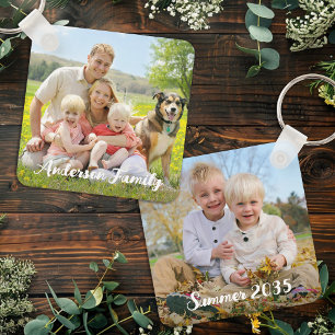 Aangepaste twee foto familie dubbelzijdig geperson sleutelhanger