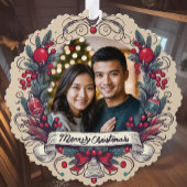 Aangepaste twee foto feestelijke kerstkrans vakant ornament kaart