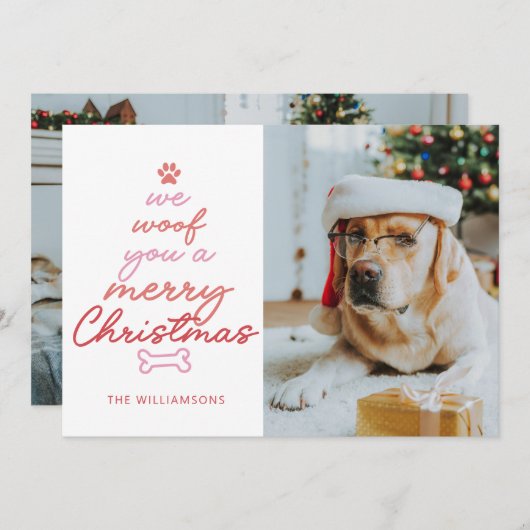 Aangepaste Twee Foto Grappig Huisdier Hond Woof Ke Feestdagenkaart (Voorkant / Achterkant)