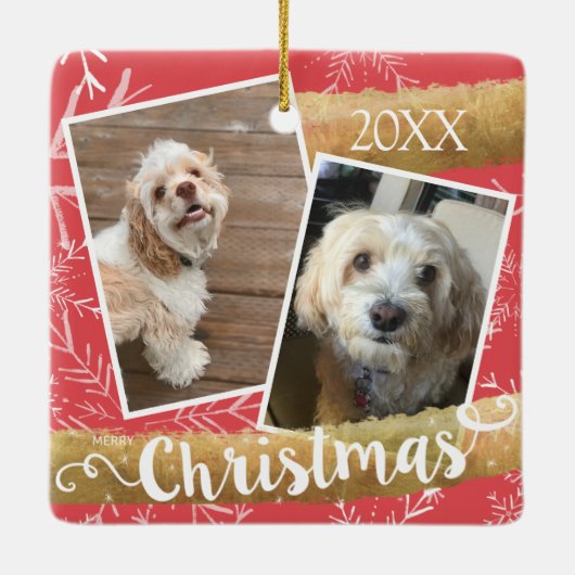 Aangepaste twee foto Kerstmis Keramisch Ornament (Achterkant)