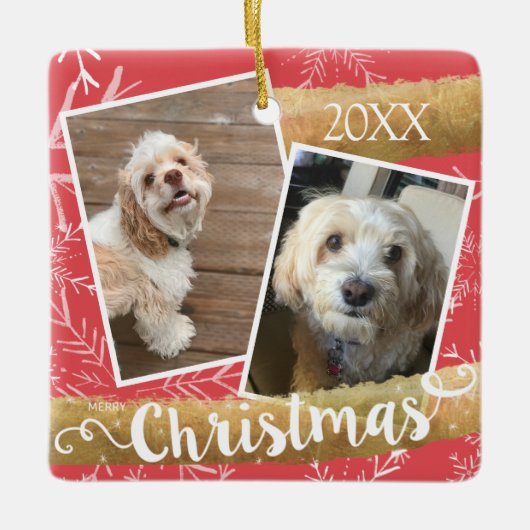 Aangepaste twee foto Kerstmis Keramisch Ornament (Voorkant)