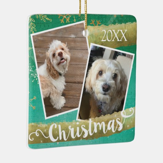 Aangepaste twee foto Kerstmis Keramisch Ornament (Rechts)