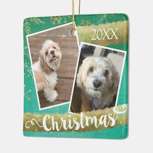 Aangepaste twee foto Kerstmis Keramisch Ornament (Links)