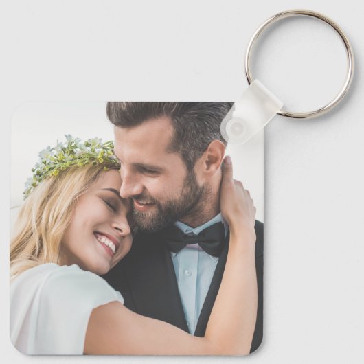 Aangepaste twee foto Pas getrouwd dubbelzijdige br Sleutelhanger (Achterkant)