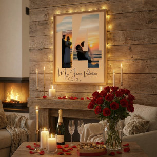 Aangepaste Twee Foto's & Datum Jubileum Valentijns Poster