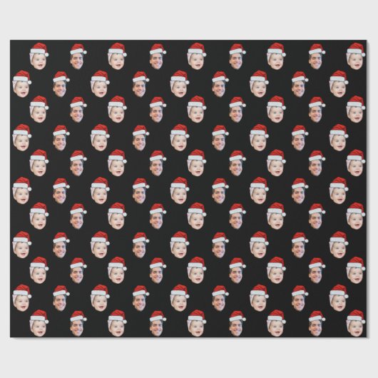 Aangepaste twee foto's Familie Santa Hat Gezicht Cadeaupapier (Vlak)