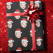 Aangepaste twee foto's Familie Santa Hat Gezicht Cadeaupapier