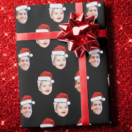 Aangepaste twee foto's Familie Santa Hat Gezicht Cadeaupapier