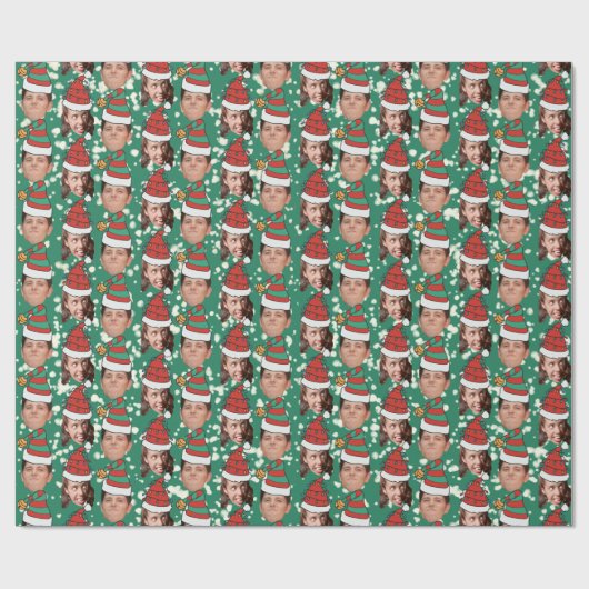 Aangepaste Twee Gezicht Foto Grappig Kerstcadeau P Cadeaupapier (Vlak)