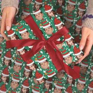 Aangepaste Twee Gezicht Foto Grappig Kerstcadeau P Cadeaupapier
