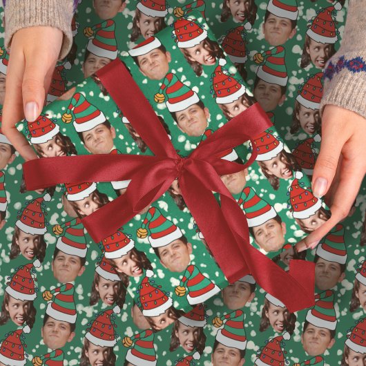 Aangepaste Twee Gezicht Foto Grappig Kerstcadeau P Cadeaupapier