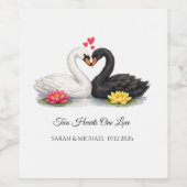 Aangepaste Twee Harten Eén Liefde Zwanen Bruiloft Wijn Etiket (Enkel label)