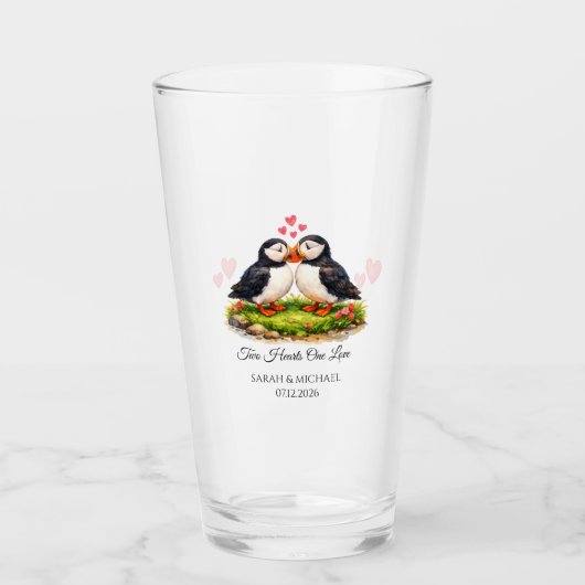 Aangepaste Twee Hartjes Eén Liefde Papegaaiduikers Glas (Voorkant)